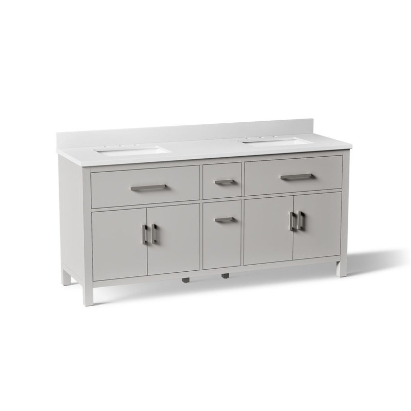 Kresla Bathroom Vanity Cabinet With Sinks And Quartz Top, Atmos Gray, Brushed Nickel, 60"