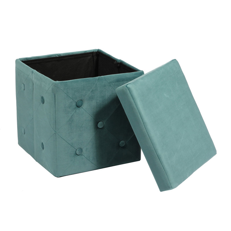 Farview 38cm Wide Velvet Square Ottoman with Storage, Teal