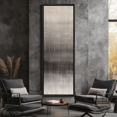 Neutre dégradé abstrait avec mouvement vertical doux - grand art mural encadré sur toile de la chambre principale