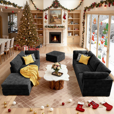 7-Piece Living Room Sofa Set, Modern Plush Corduroy Couch Set With Ottomans, Modular Design For Versatile Seating by Latitude Run