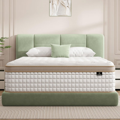 Matelas hybride mi-ferme de luxe de 25 cm avec surmatelas de style hôtelier, mousse à mémoire de forme à gel rafraîchissant, sans fibre de verre, certifiés CertiPUR-US® et Oeko-Tex®.