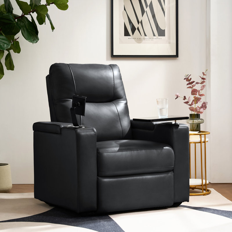 Fauteuil inclinable électrique de cinéma maison en cuir véritable avec appui-tête réglable Lapin, Cuir véritable noir
