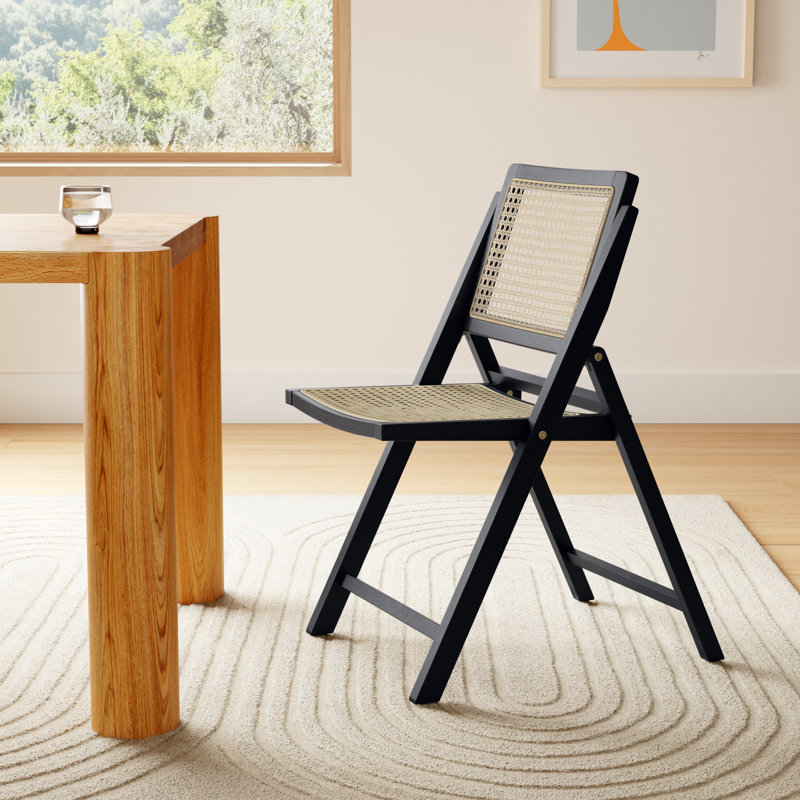 Dan Rattan Folding Dining Chair, Black/Natural