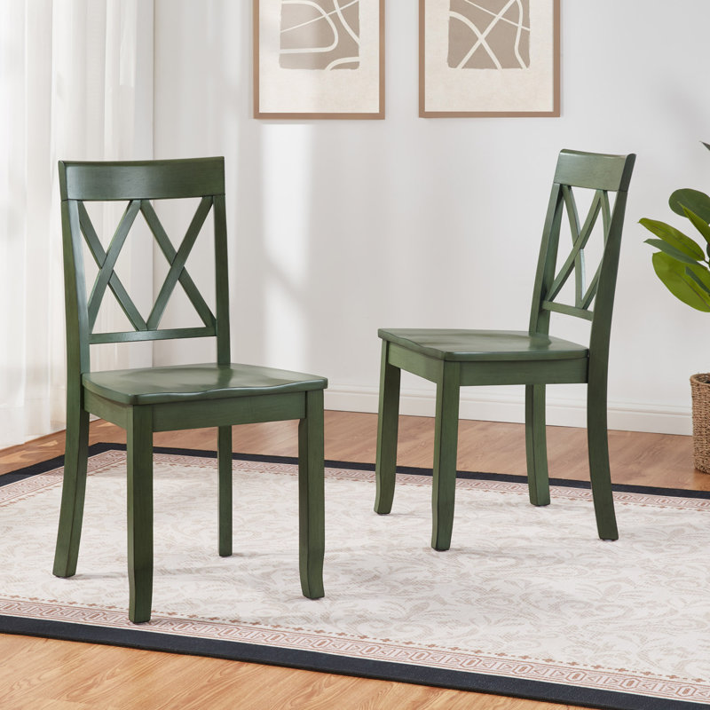Deni 17" Wide Cross Back Dining Chairs, Green