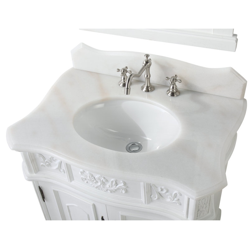 Digennaro 31'' Single Bathroom Vanity with Stone Top, Antique White