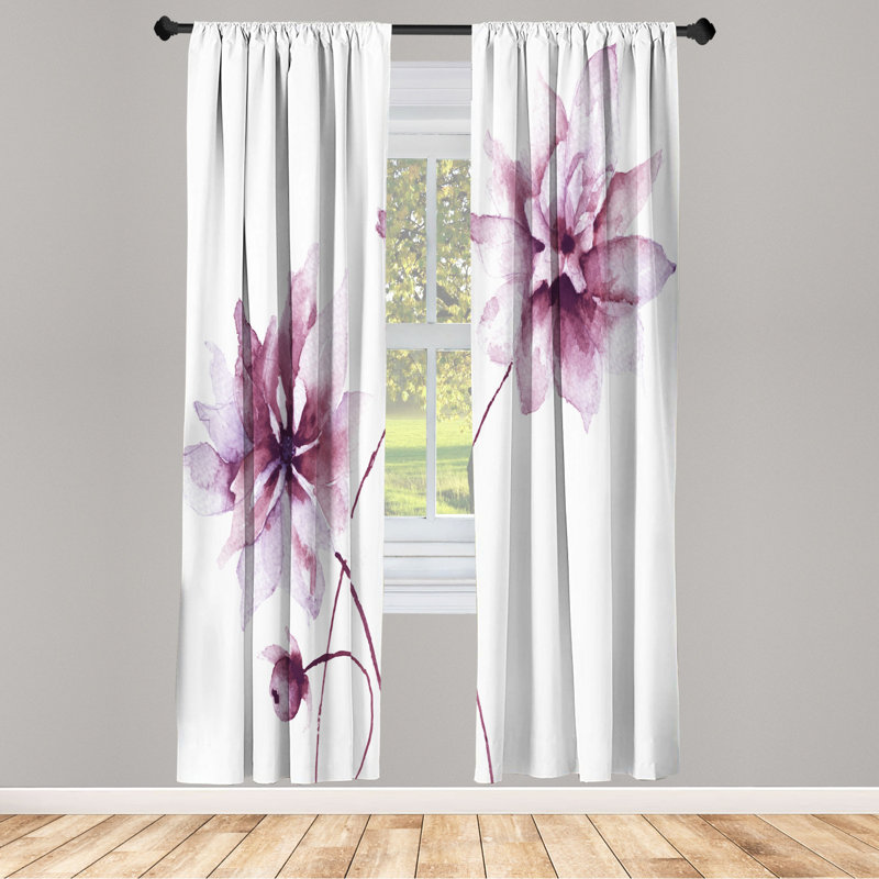 Microfiber Floral Semi-Sheer Rod Pocket Curtain Panels, 28" W x 63" L, Light Purple/White