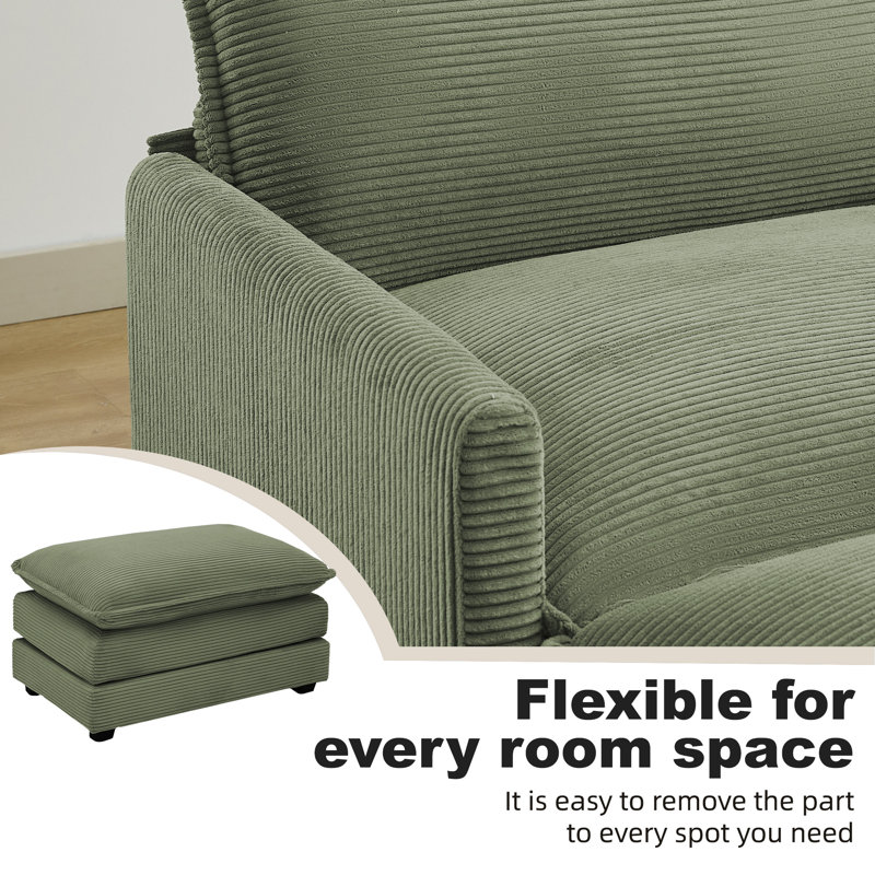 Redenius 4-Piece 112'' Upholstered L-Shape Sectional, Avocado Green Corduroy