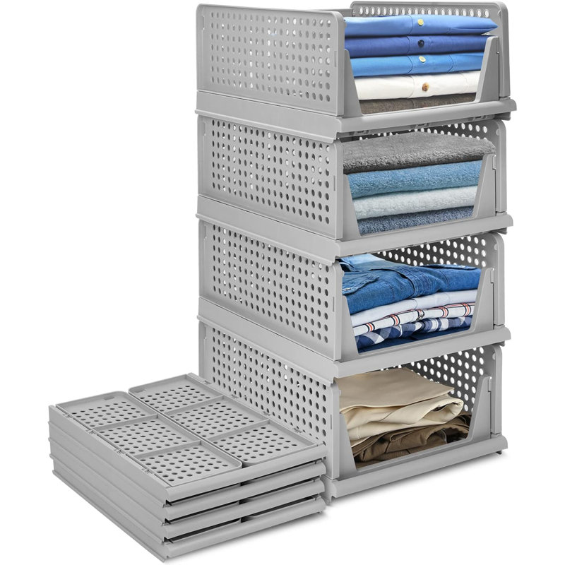 4-pack Folding Wardrobe Storage Bins Grey