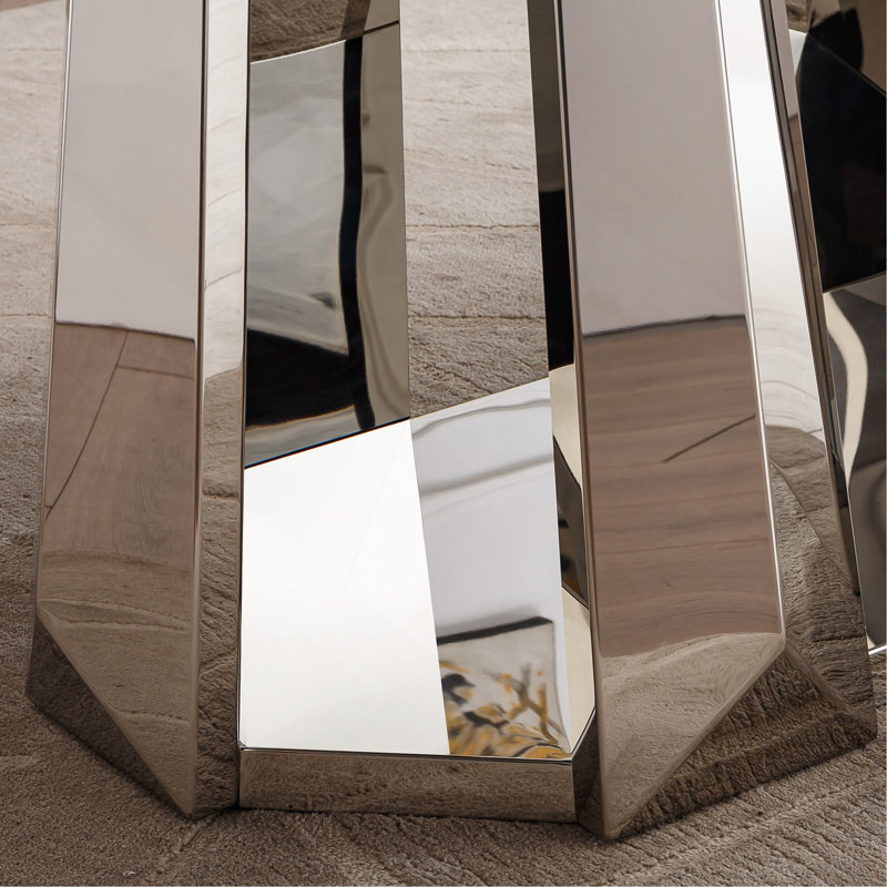 Table de salle à manger en faux marbre avec base en acier inoxydable, pour 6 personnes, Argent argent, Blanc