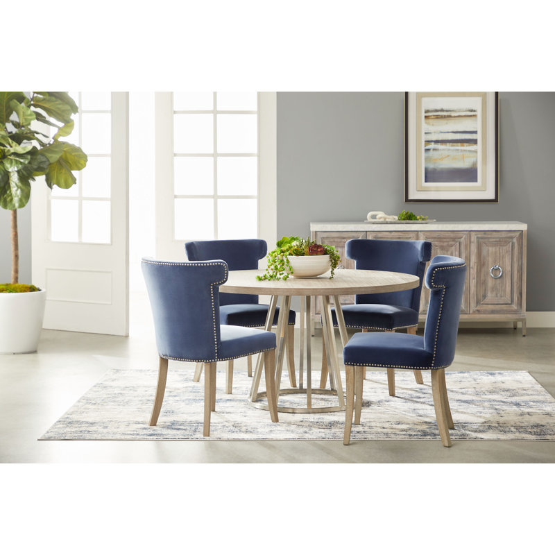 Upholstered Side Chair in Denim Velvet, Denim