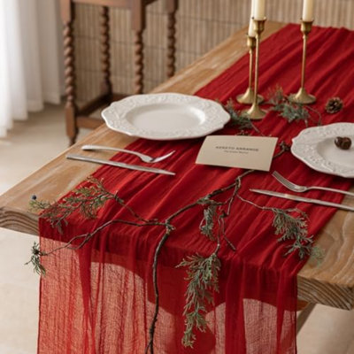 Lot de 2 chemins de table en mousseline rouge de 3 mètres (120 pouces) pour décoration de fête ou de maison