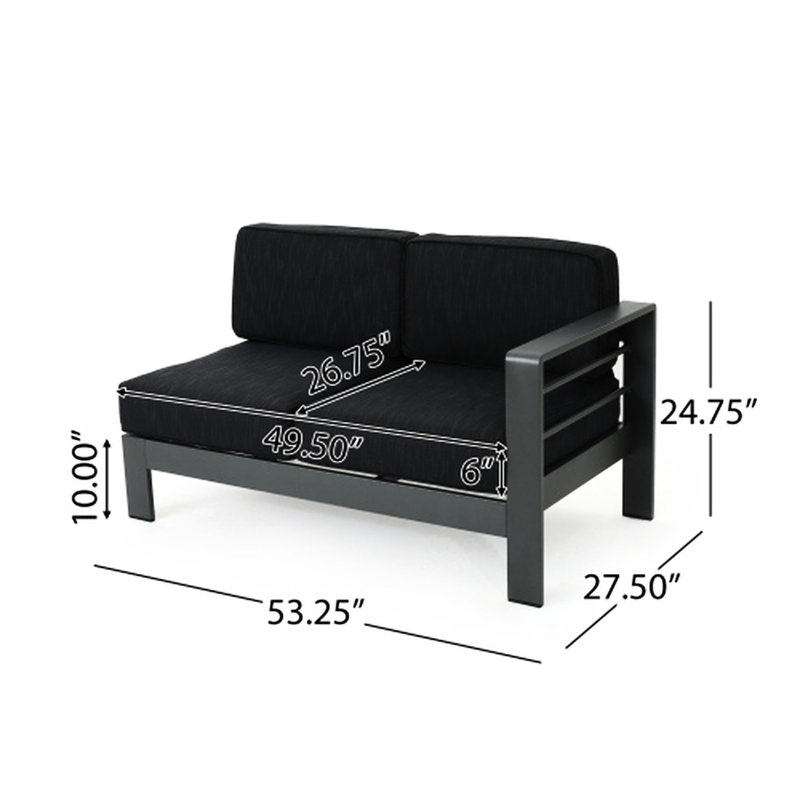 Canapé modulaire d'extérieur à cadre gris Cape Coral avec coussins en aluminium foncé