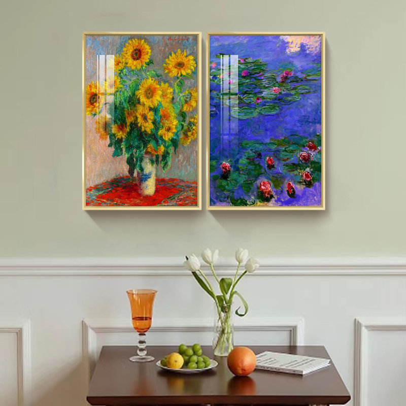 Tournesols et nénuphars par Claude Monet - Ensemble de 2 peintures sur toile, H 16 po x l 24 po x P 1,3 po, Or