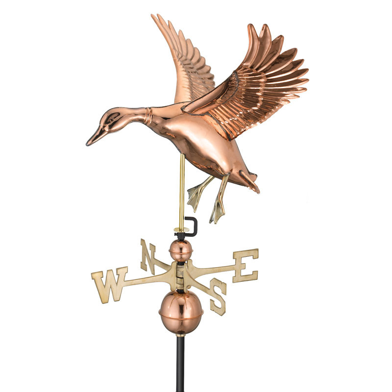 Polished Copper Landing Duck Weathervane with Brass Directionals