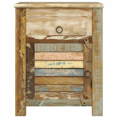End Table with 1 Drawer & 1 Door, Handmade Cabinet, 17.7x13x21.7 Inches Solid Reclaimed Wood Multicolor
