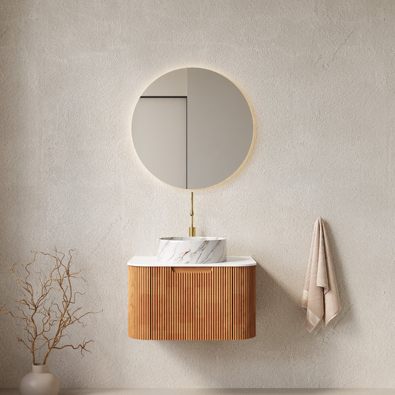 Meuble-lavabo mural avec lavabo, Bois naturel, 24"