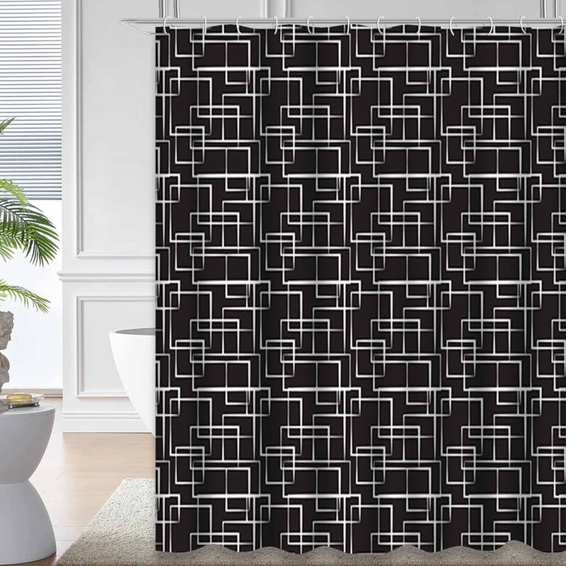 Rideau de douche géométrique noir et blanc avec 12 crochets, L 72 po x l 84 po
