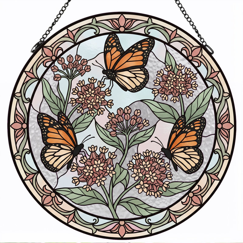 Panneau de vitrail floral papillon H 12 po, H 12 po