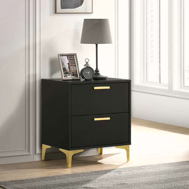 2-Drawer Rectangular Nightstand, Black