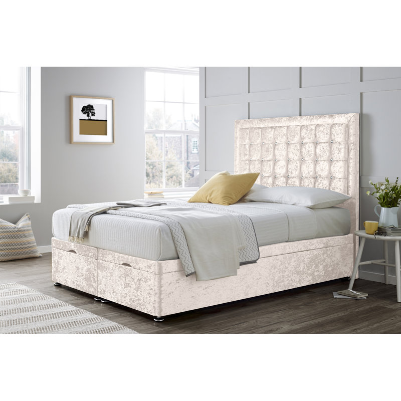 Verona Florence End Lift Ottoman Divan Bed with 24" Headboard on Struts, Double (4'6), Cream