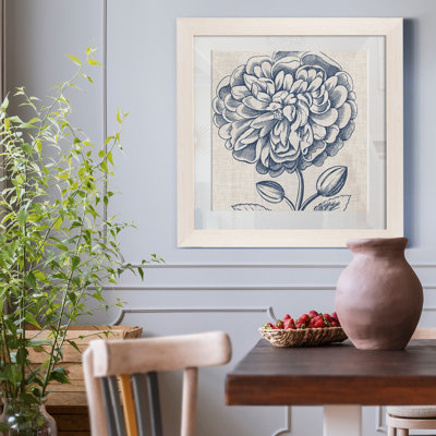 " Indigo Floral On Linen III-Premium Framed Canvas "