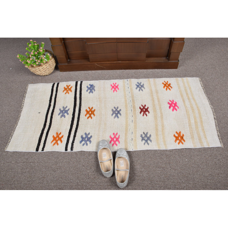 Antique Turkish Beige Oushak Rug Featuring Vintage Patterns Perfect for Entryways