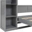 Lit double gris avec tablettes et lumières à DEL, idéal pour la gymnastique à domicile, support de matelas, appliques murales à lattes confortables en gris, espace, support flexible
