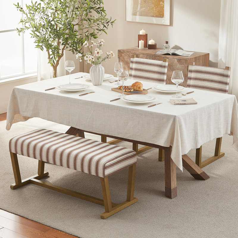 Ensemble de salle à manger rembourré moderne à rayures avec 2 chaises et un banc de 41 po - Bois massif, sièges rembourrés confortables pour la cuisine (ensemble de 3)