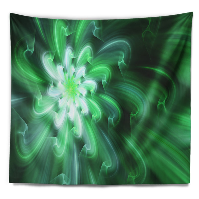 Tapisserie florales et larges pétales de fleurs exotiques vert, H 68 po x l 80 po