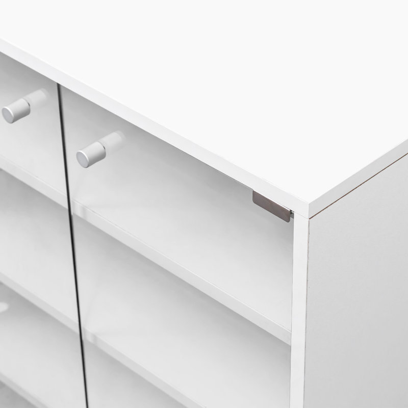 Boîte à chaussures avec lumière à DEL RVB, boîte de rangement de chaussures empilable en bois avec porte en verre, boîte de rangement pour chaussures pour chaussures de sport (4 étages-1)