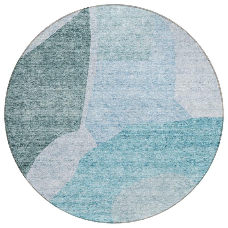 Tapis d'intérieur rond lavable abstrait bleu sarcelle articulé vert et bleu HomeRoots