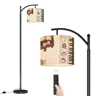Arc Floor Lamp Cute Cartoon Characters Kittens Fish Pink Cup Designs Floor Lamps with Remote LED Lights Adjustable Lamp Shades Tall Standing Lamps for Reading Office Living Room