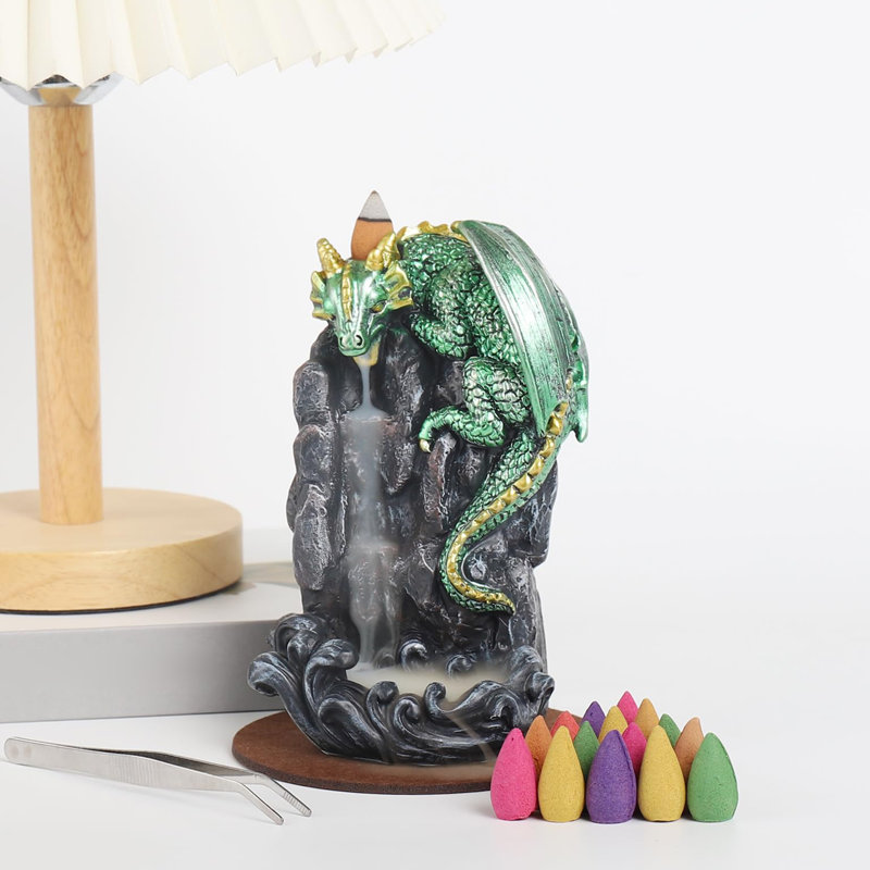 Dragon Backflow Incense Holder Waterfall Incense Burner, Green