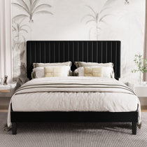 Cozy Castle Queen Bed Frame, Upholstered Velvet Platform Bed with  Adjustable Headboard, Wood Slat Support, No Box Spring Needed, Easy  Assembly, Blue