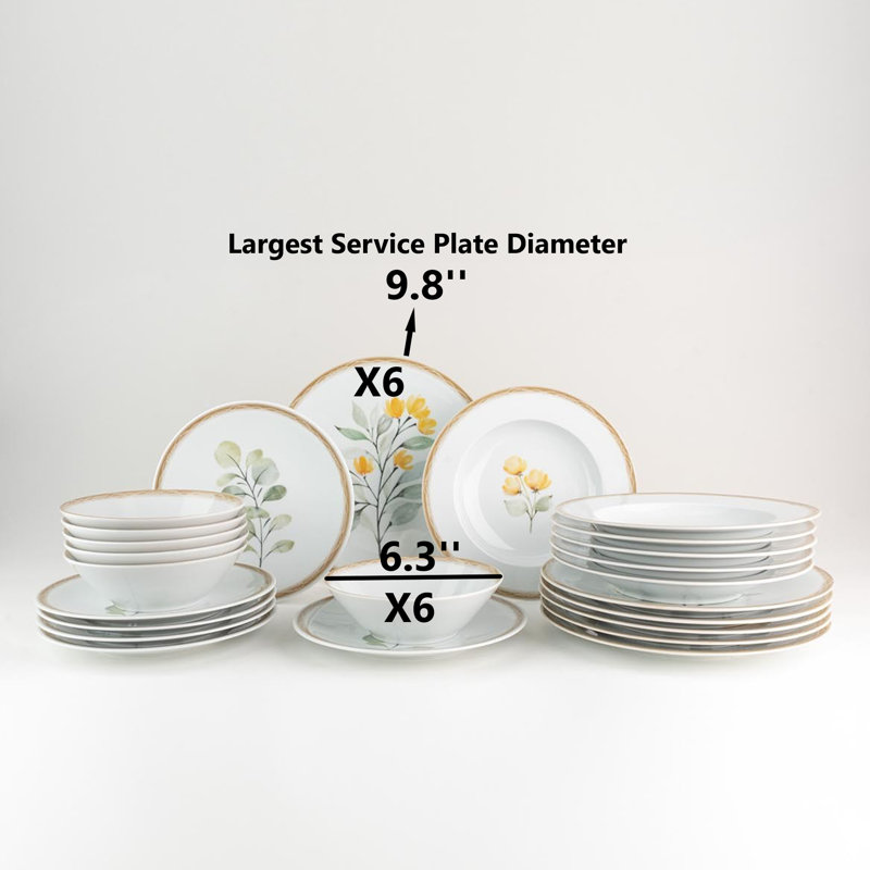 Service de table 24 pièces 100% porcelaine florale