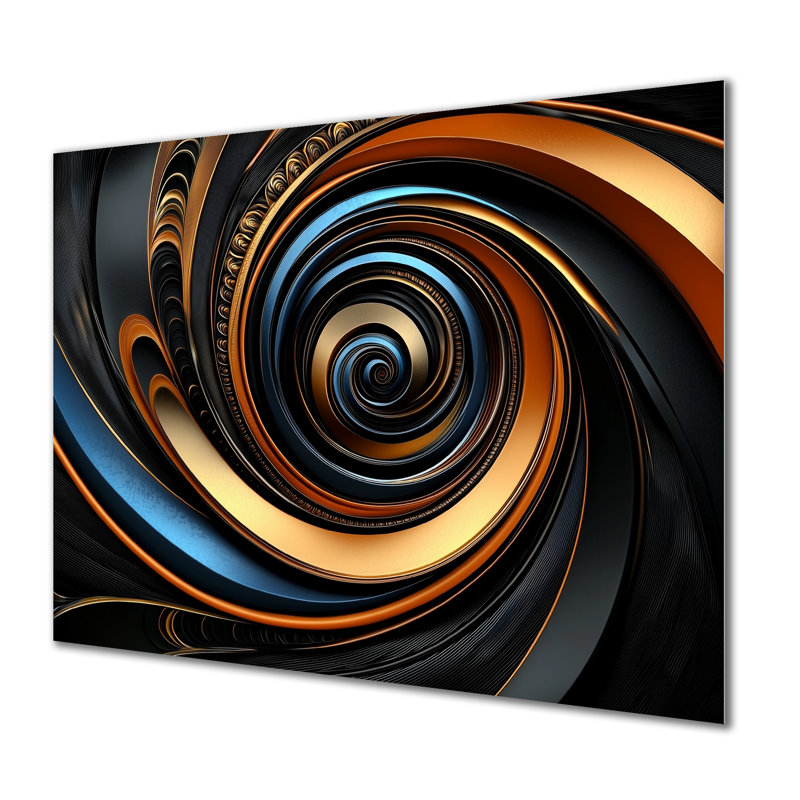 Golden Fractal Celestial Spiral Balance I - Décoration murale abstraite en métal, impression sur métal Fractal