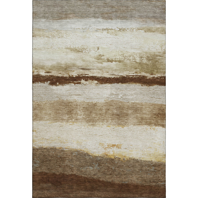 Premium Machine Washable Mayfield Striped Rug, 9' x 12', Brown