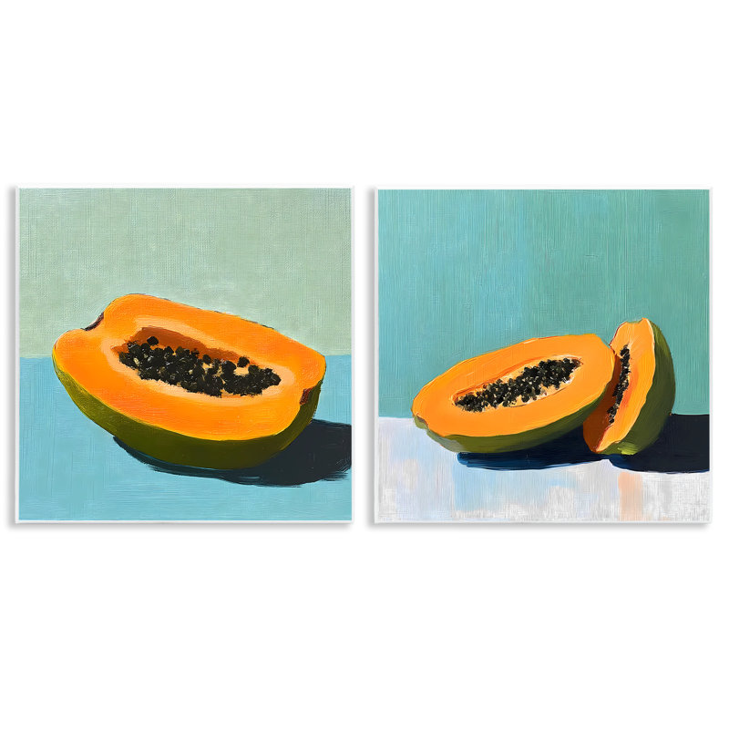 Ensemble de plaques murales 2 pièces Papaya on Blue Still Life, design par Walker Noble