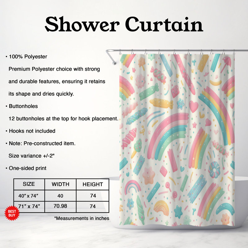 Colorful Sprinkles - rideau de douche standard 1 pièce, H 74 po x l 71 po