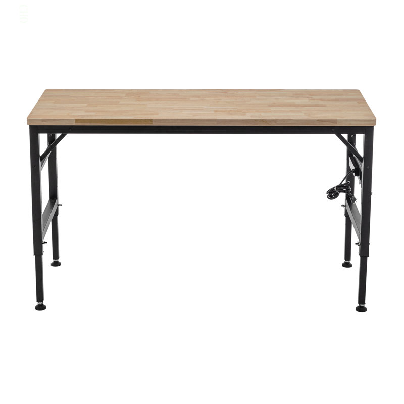 Établi à hauteur réglable, poste de travail robuste en bois d'hévéa de 60 po avec prises de courant, table de travail en bois franc d'une capacité de charge de 2000 lb pour atelier, garage, bureau, maison, commercial