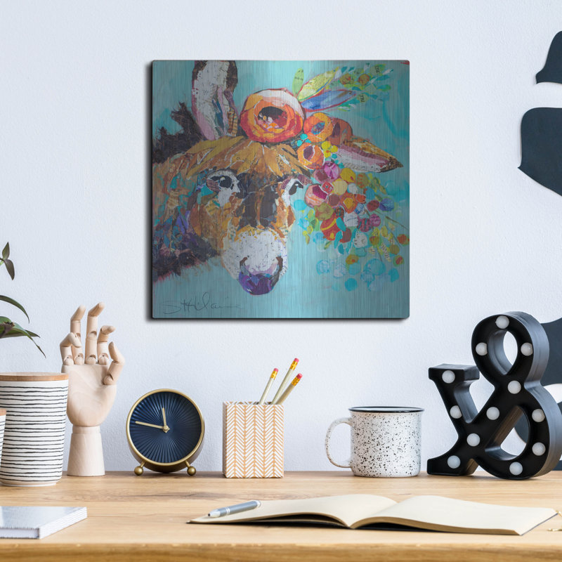 August Grove® «Floral Donkey» par St. Hilaire Elizabeth, art mural en métal, H 12 po x l 12 po