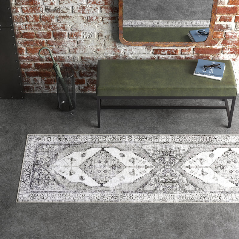 Tapis lavable en machine Teo Medallion pour le salon, la chambre et la cuisine, gris clair / ivoire