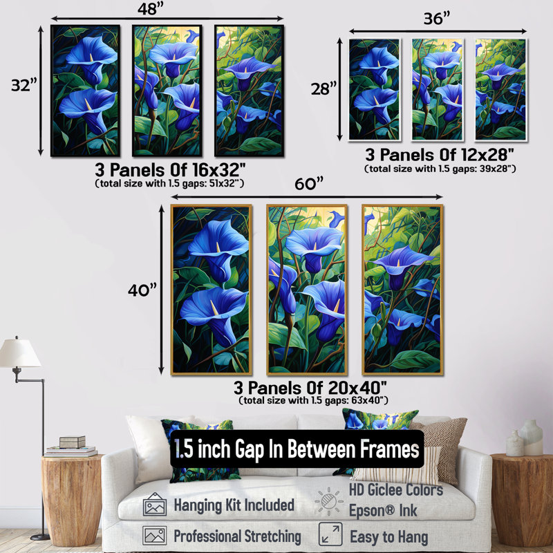 «Purple Morning Glory Blossom Burst I» - art mural Morning Glory, Cadre flottant blanc, H 28 po x l 36 po x P 1 po