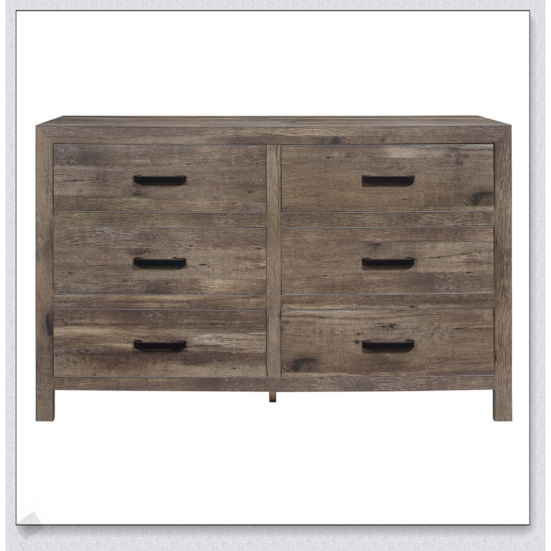 Commode à 6 tiroirs de style rustique avec finition en pin patiné, espace de rangement spacieux pour les chambres modernes et traditionnelles