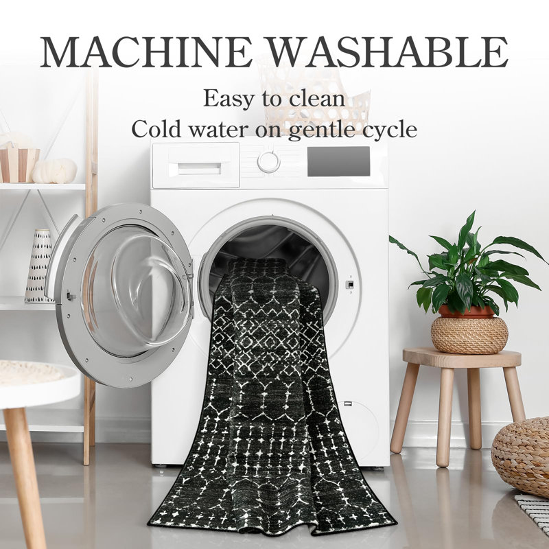 Tapis d'intérieur marocain pour entrée, tapis 2 x 3 antidérapant avec passe-partout à l'intérieur, noir