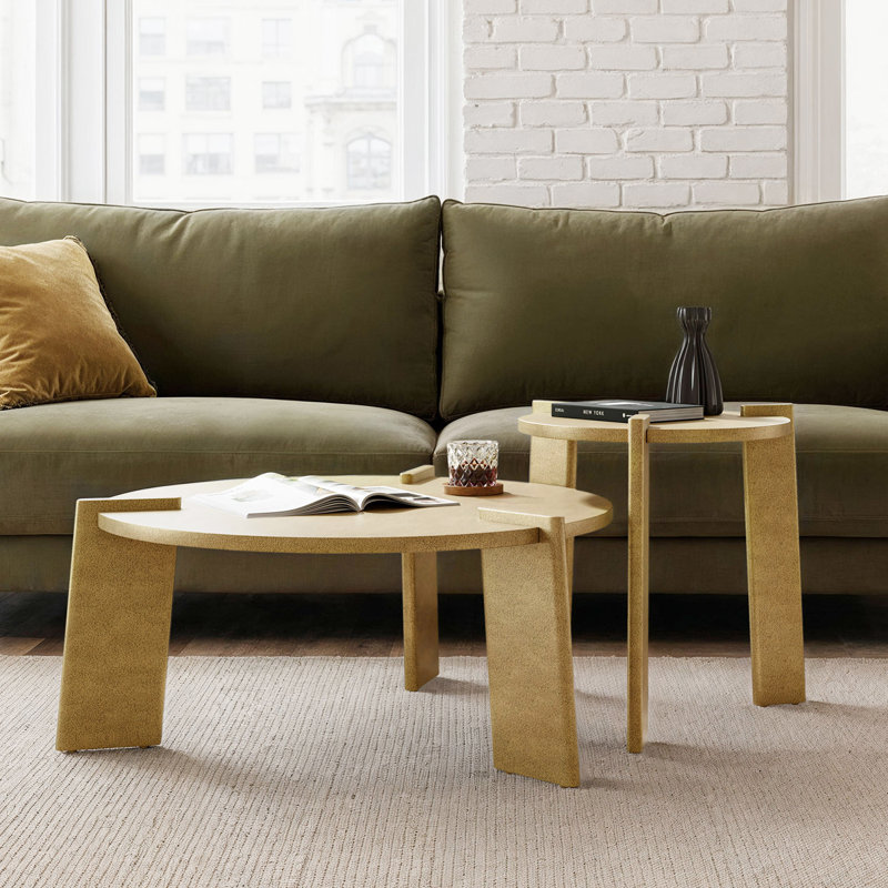 Isabel Gaitano 2-Piece Round Coffee Table Set with Brass Finish Tripod Base, Gold