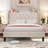 Velvet Tufted Upholstered Platform Bed with Charging Station & Storage Shelf (Beige, Queen Size)-822808538-822808541