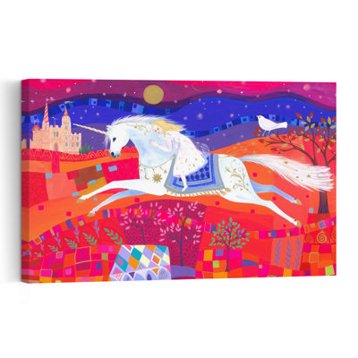 Unicorn Dreamscape Colorful Dreamy Mystical Bird Horse Landscape Architecture Wall Art Print by Isabelle Brent - Wrapped Canvas Print
