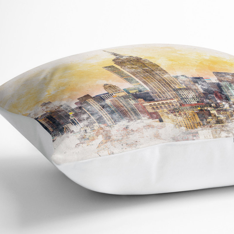 New York Skyline Cushion with Filling, 55cm H x 55cm W x 20cm D, White