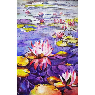 Beaux lotus sur une rivière | Aquarelle sur papier | Décoration murale